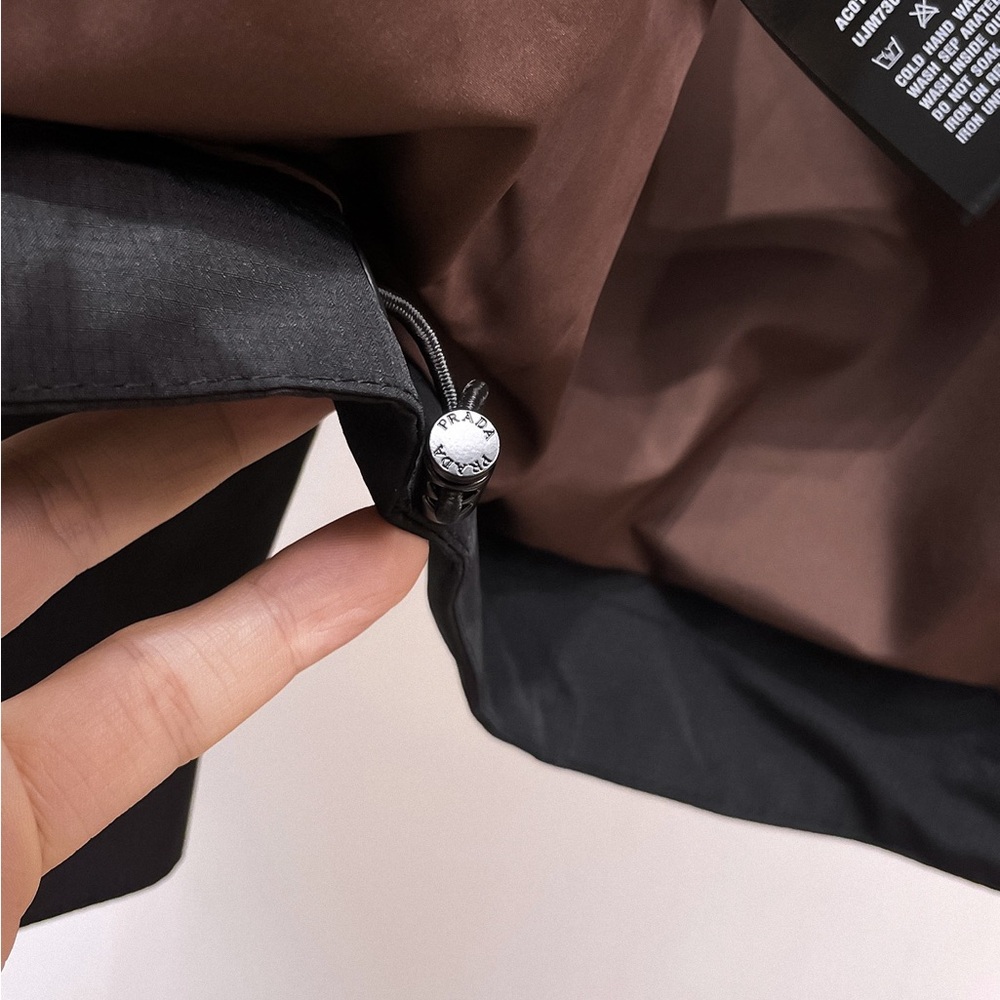 Prada Black Raincoat with Burgundy Trim and Hood - Picture 13 of 14